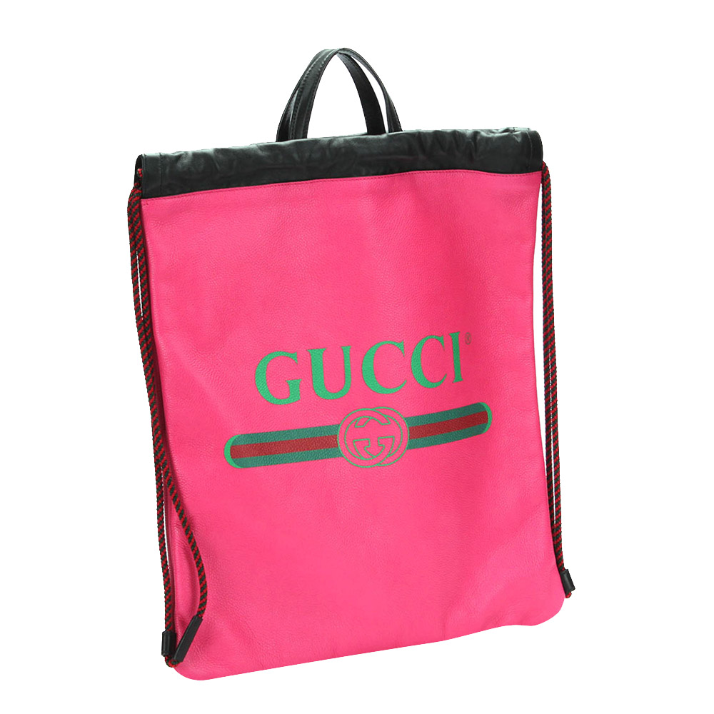 

Gucci Pink Leather Logo Drawstring Backpack