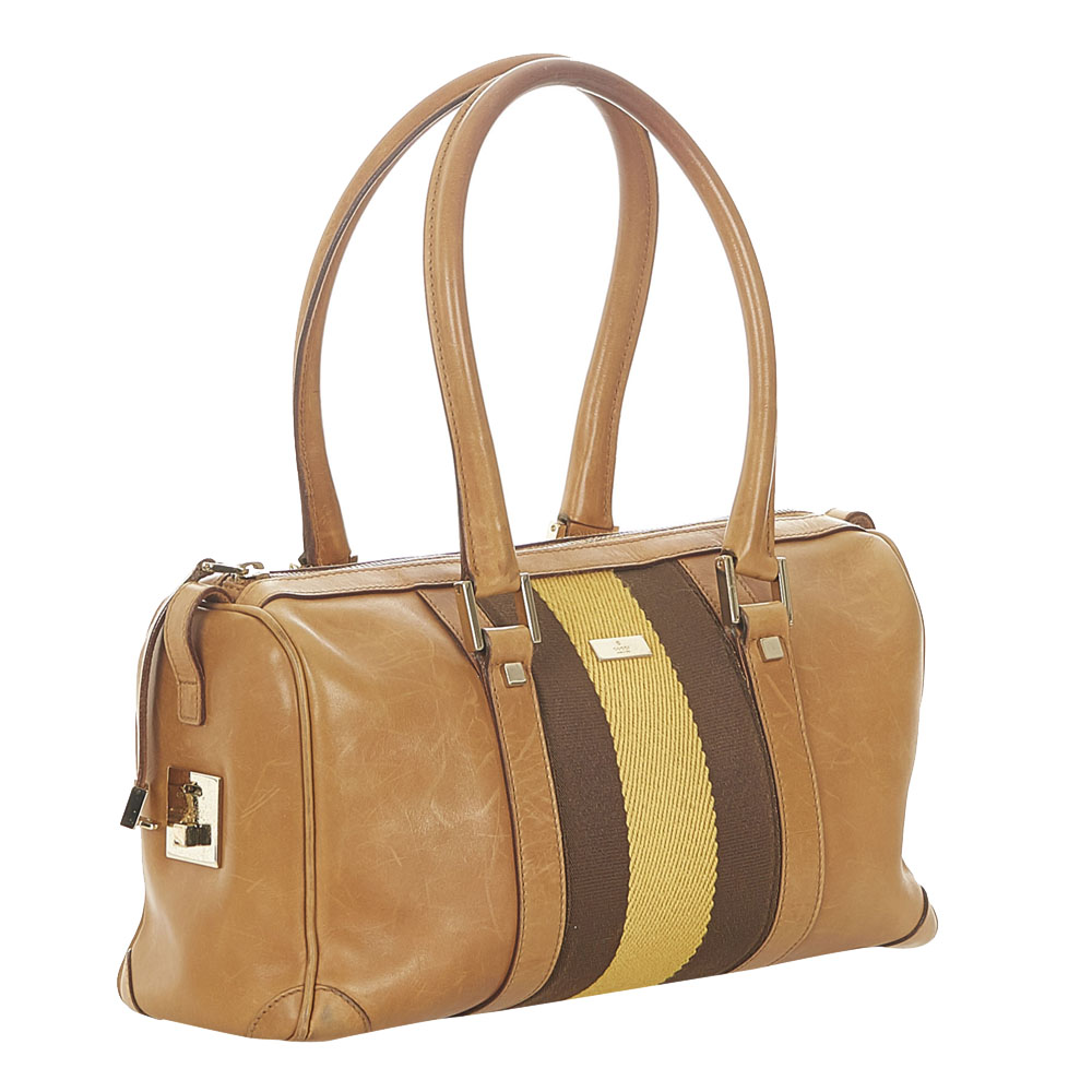 

Gucci Brown/Beige Leather Web Shoulder Bag