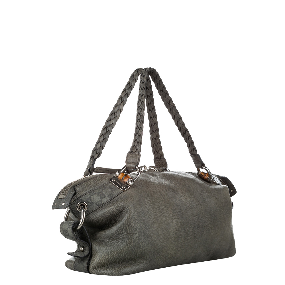

Gucci Grey Leather Bamboo Bar Shoulder Bag
