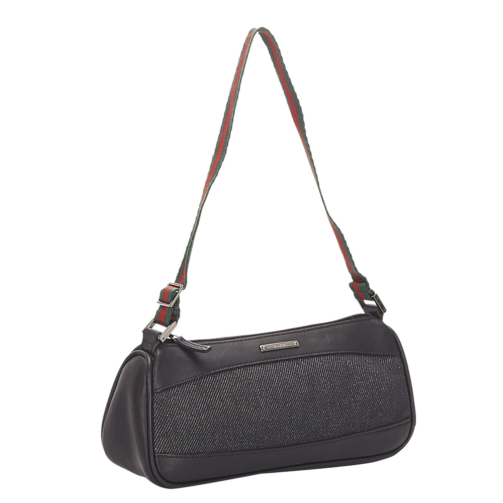 

Gucci Black Fabric Denim Leather Shoulder Bag