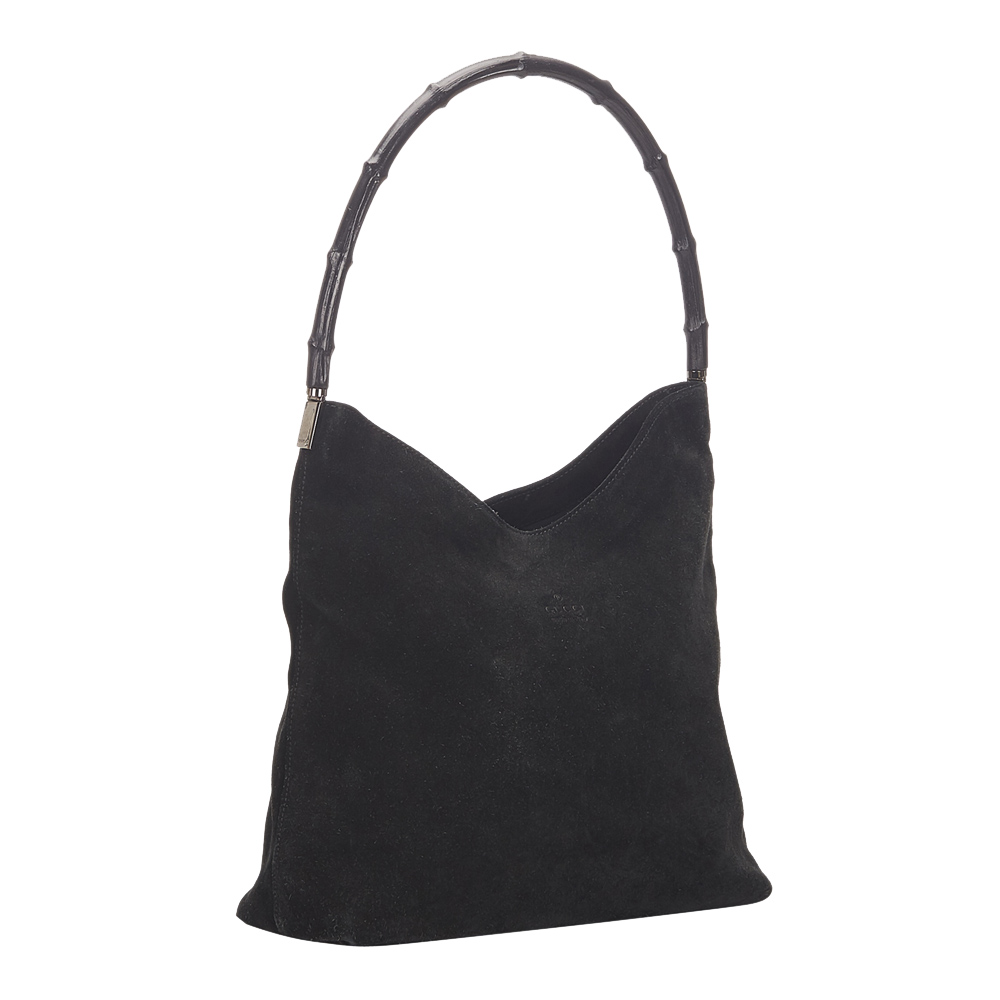 

Gucci Black Suede Bamboo Shoulder Bag