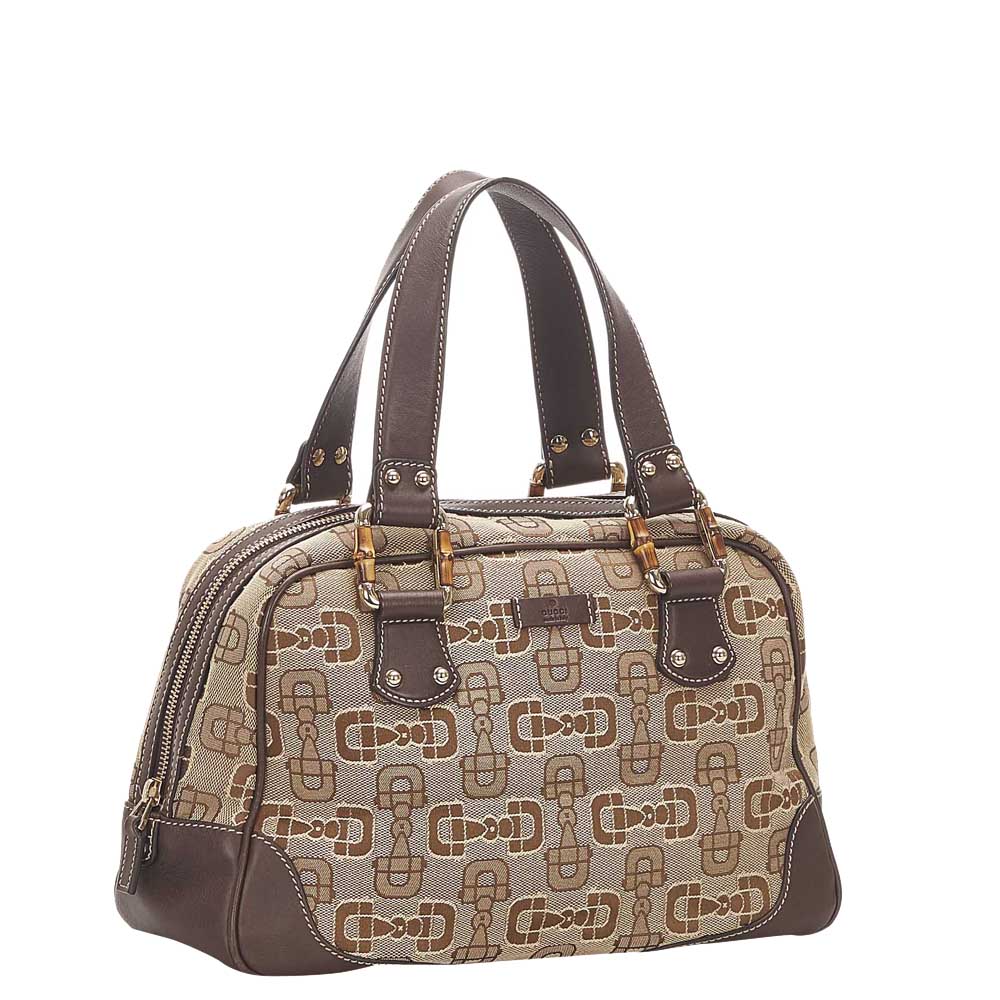 

Gucci Brown Horsebit Canvas Bamboo Satchel