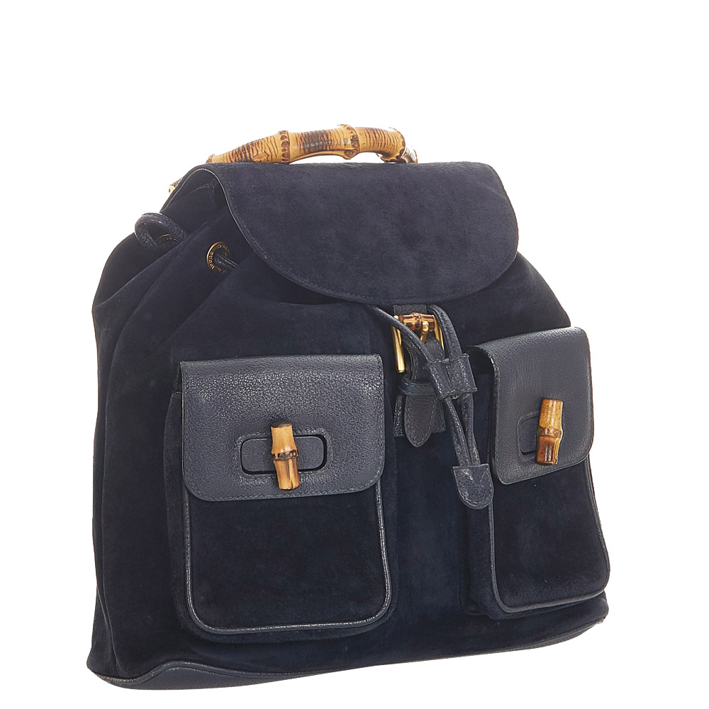 

Gucci Black Suede and Leather Bamboo Drawstring Backpack