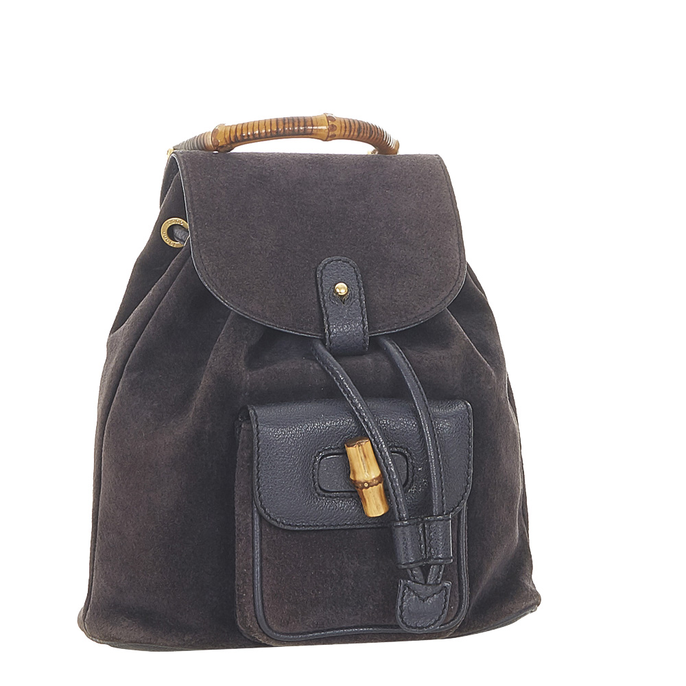 

Gucci Black Suede Bamboo Drawstring Backpack