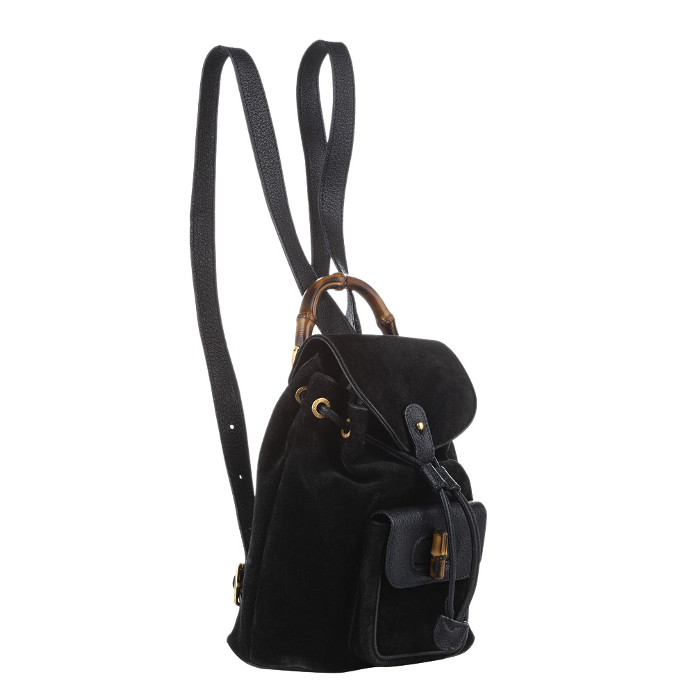 

Gucci Black Suede Bamboo Drawstring Backpack