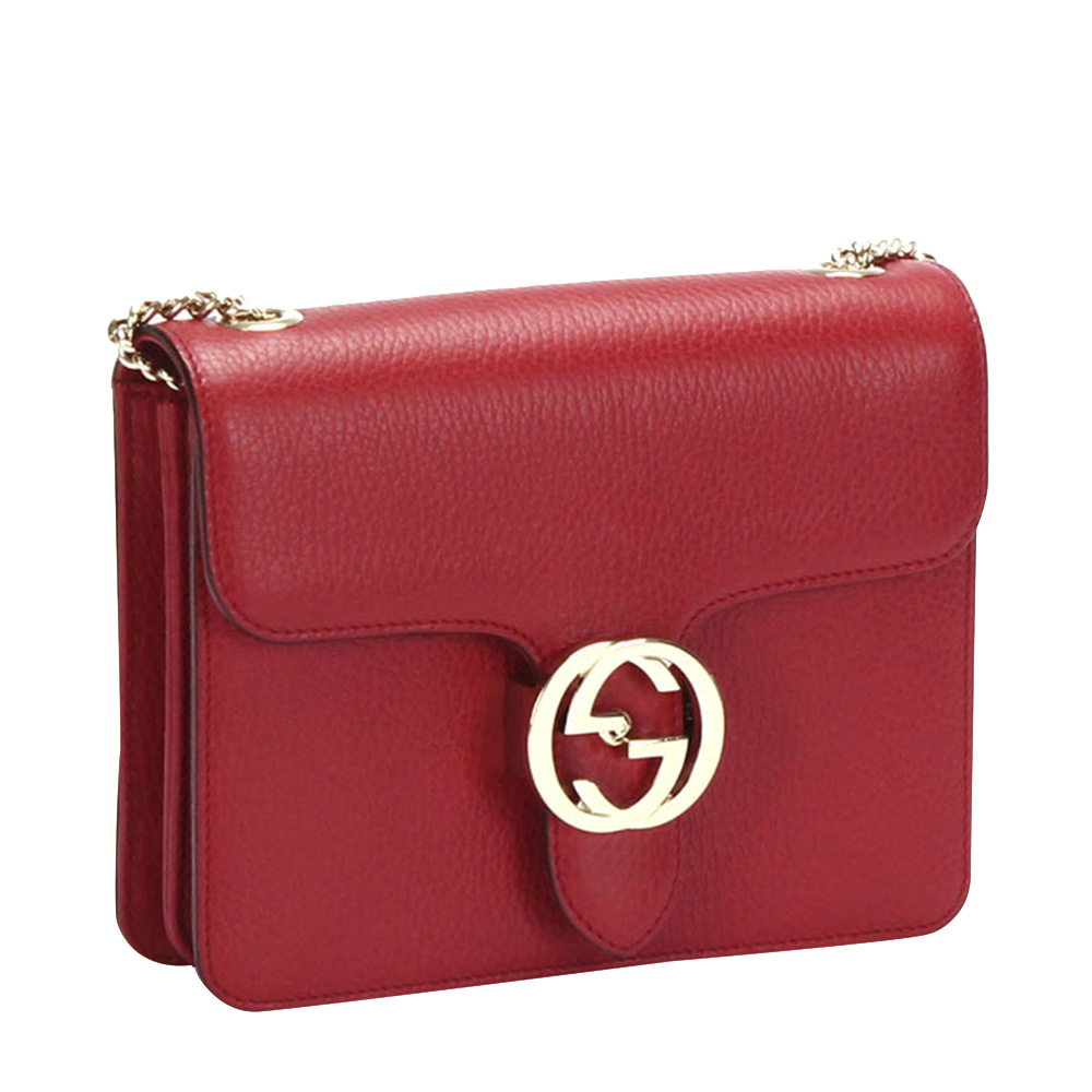 

Gucci Red Leather Interlocking G Chain Crossbody Bag