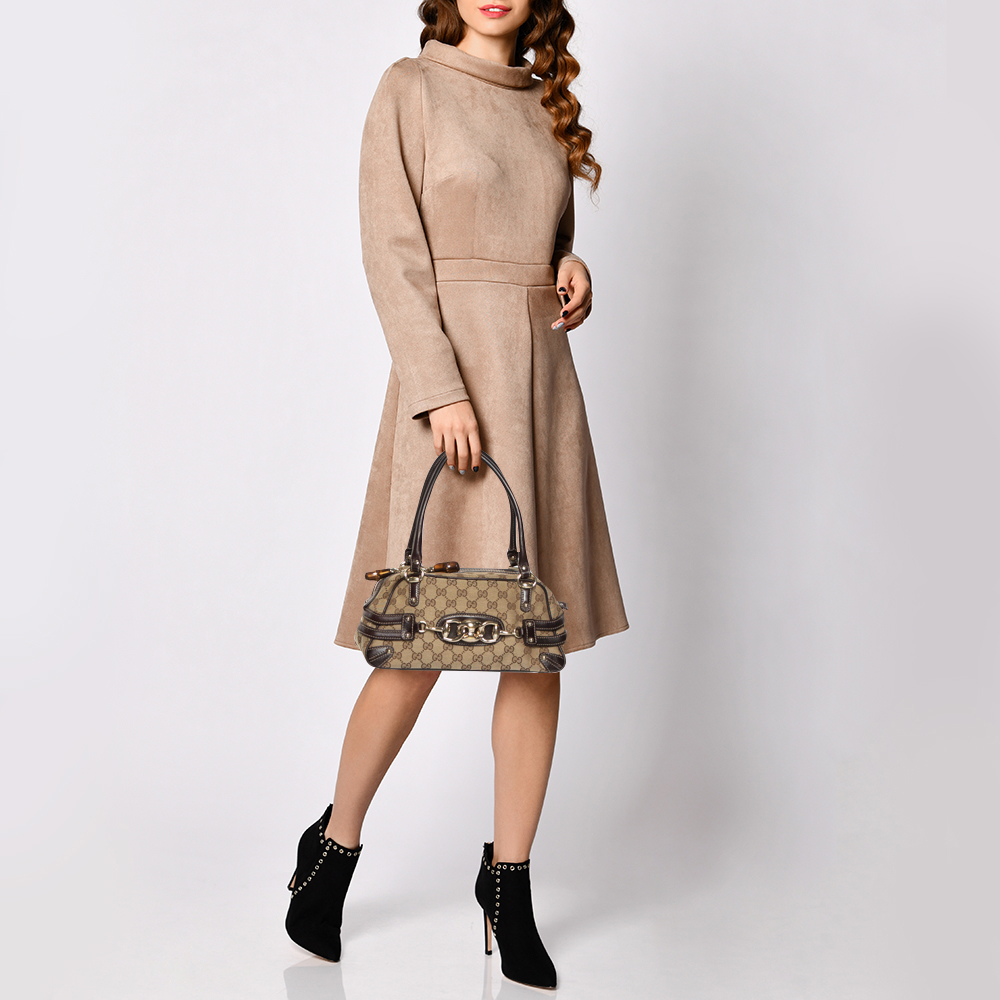 

Gucci Beige/Ebony GG Canvas and Leather Trim Wave Boston Bag