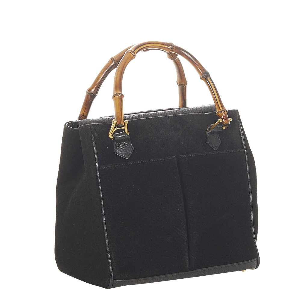 

Gucci Black Suede Bamboo Satchel