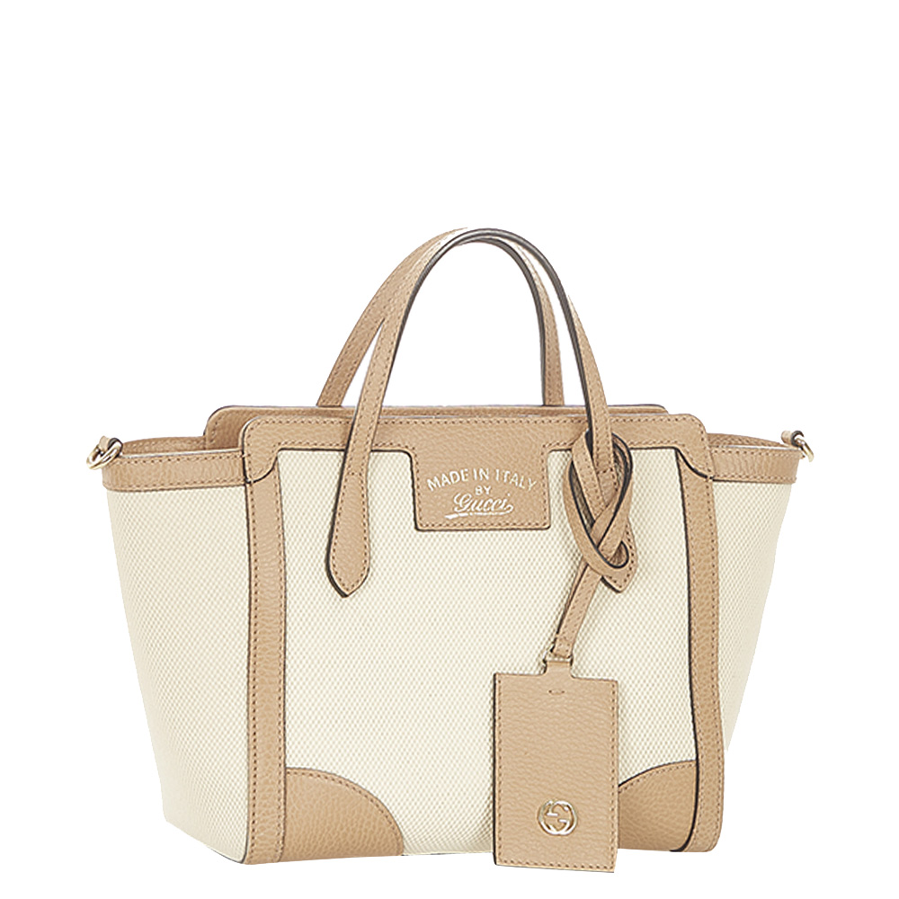 

Gucci White/Beige Canvas and Leather Swing Mini Bag