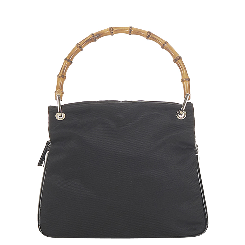Pre-owned Gucci Black Canvas Bamboo Shoulder Bag | ModeSens