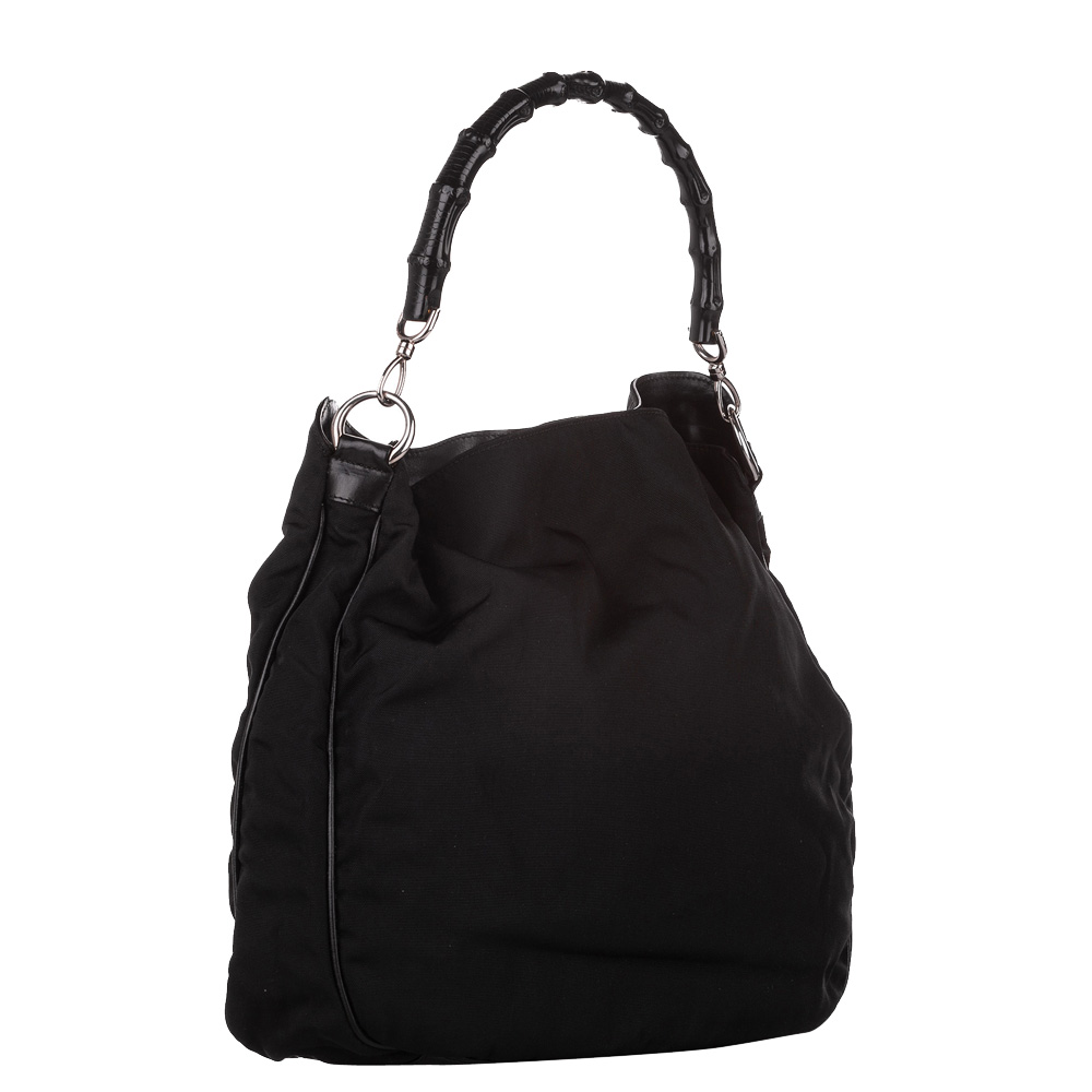 

Gucci Black Bamboo Nylon Satchel
