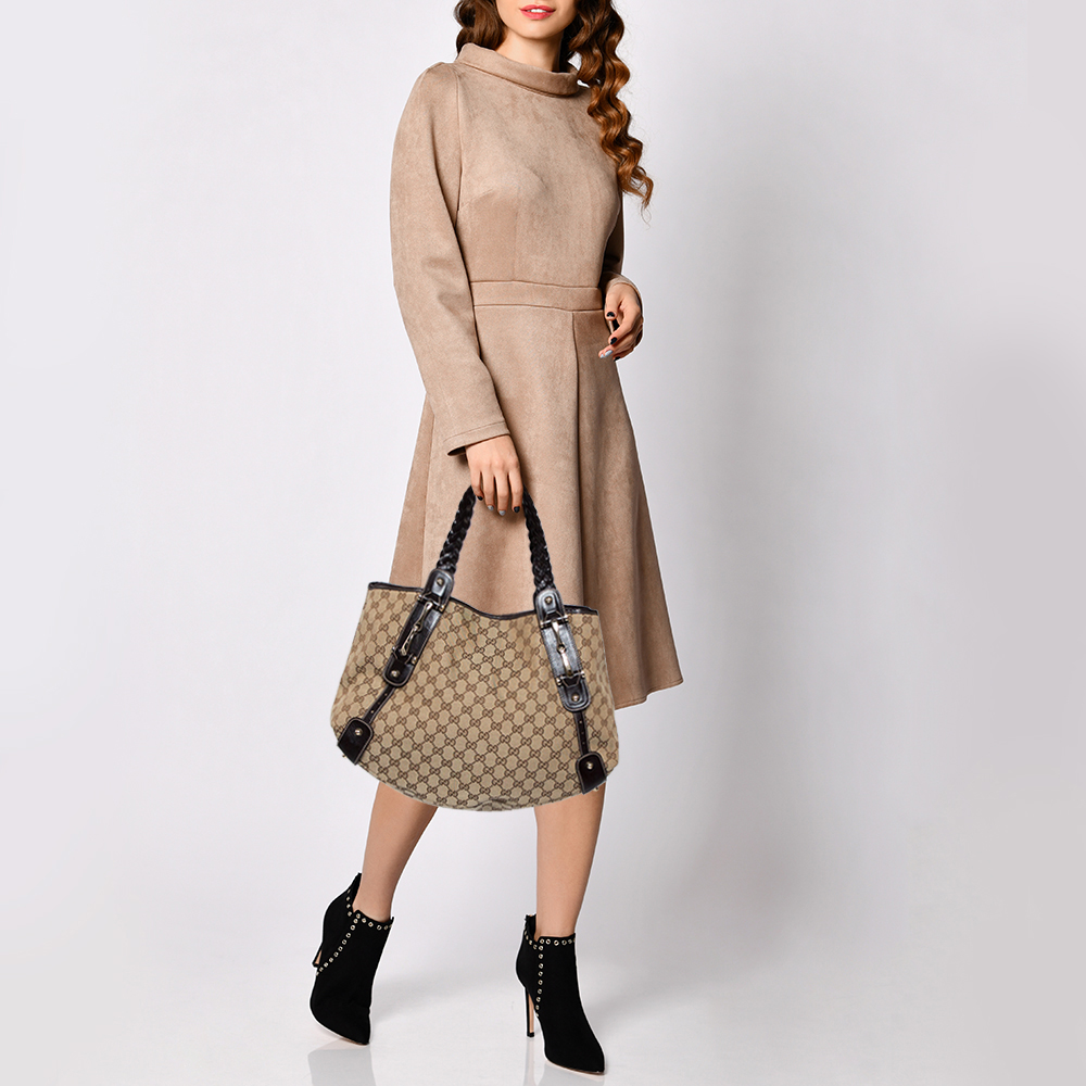

Gucci Beige/Dark Brown GG Canvas and Leather Medium Pelham Tote