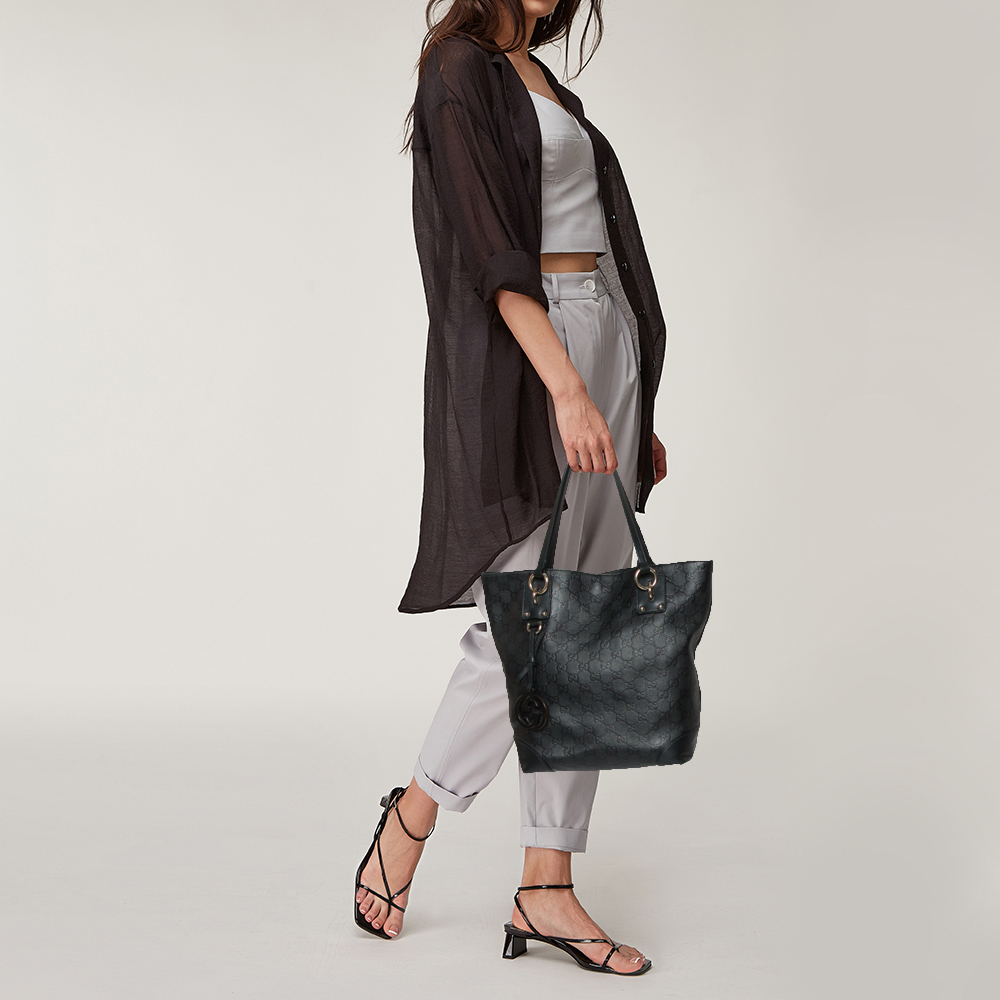 

Gucci Metallic Sage Green Guccissima Leather Charm Tote