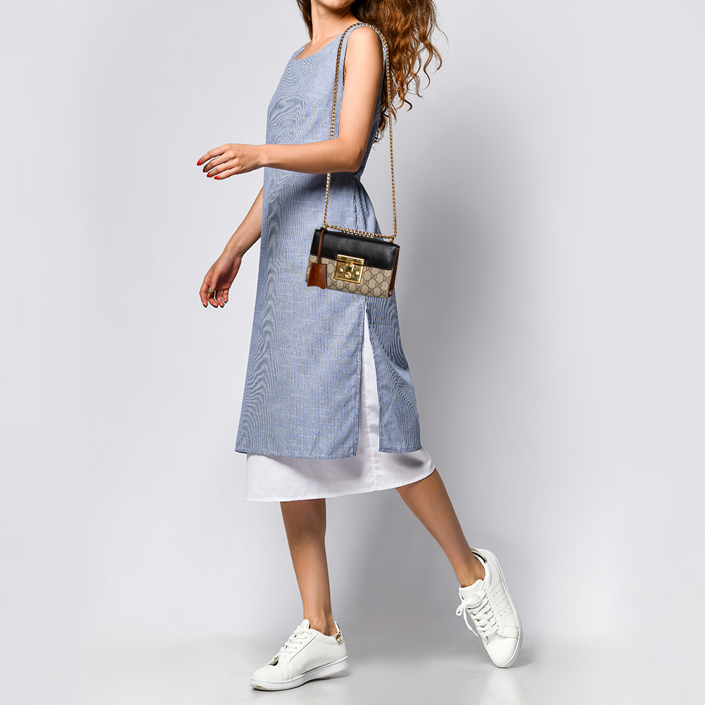 

Gucci Beige/Black GG Supreme Canvas and Leather Small Padlock Shoulder Bag