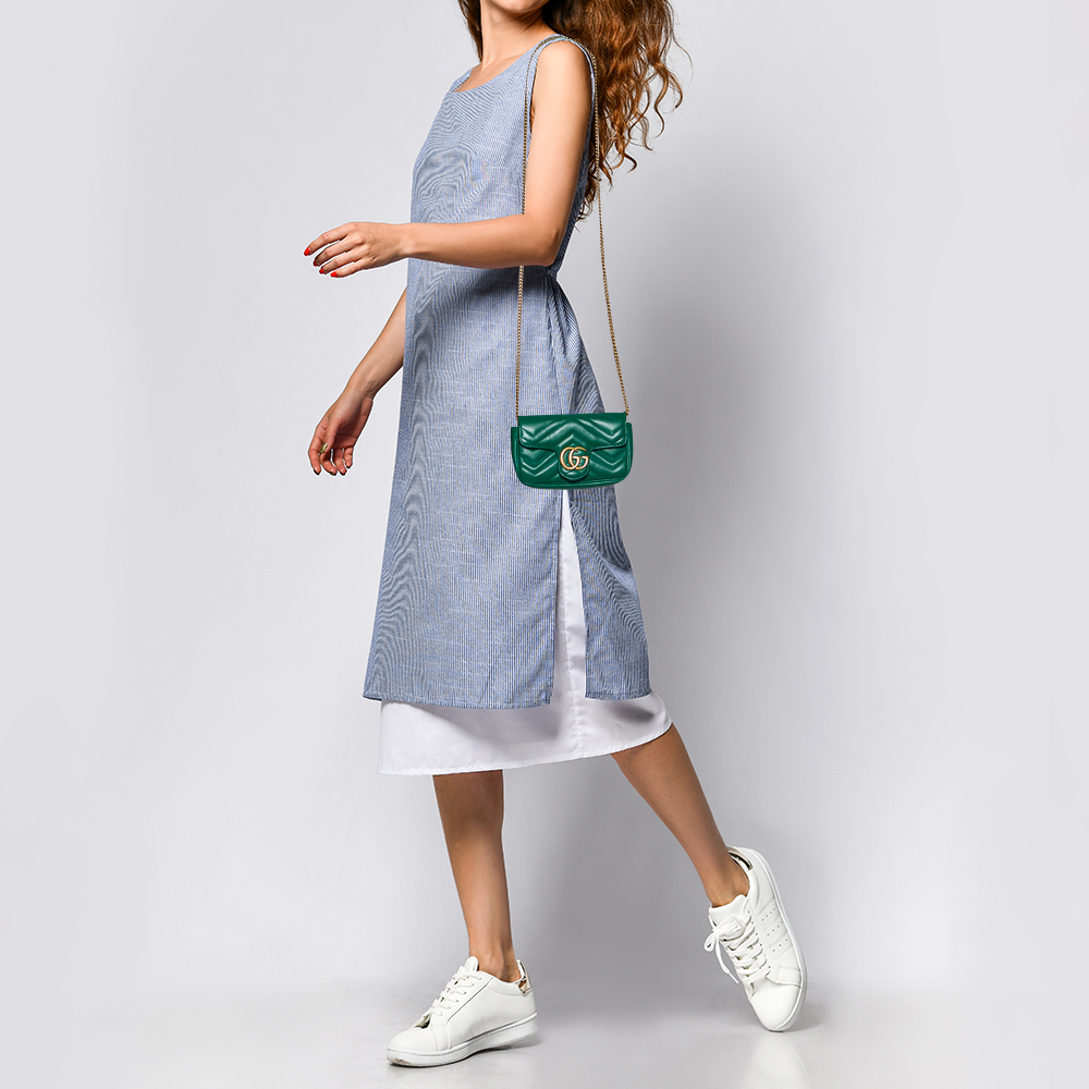 

Gucci Green Matelasse Leather Super Mini GG Marmont Crossbody Bag