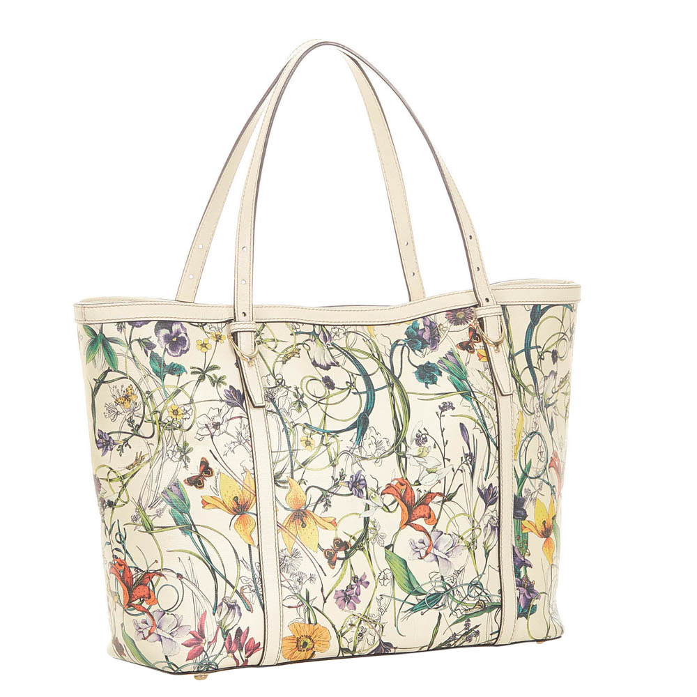 

Gucci White/Multicolor Leather Flora Nice Tote Bag