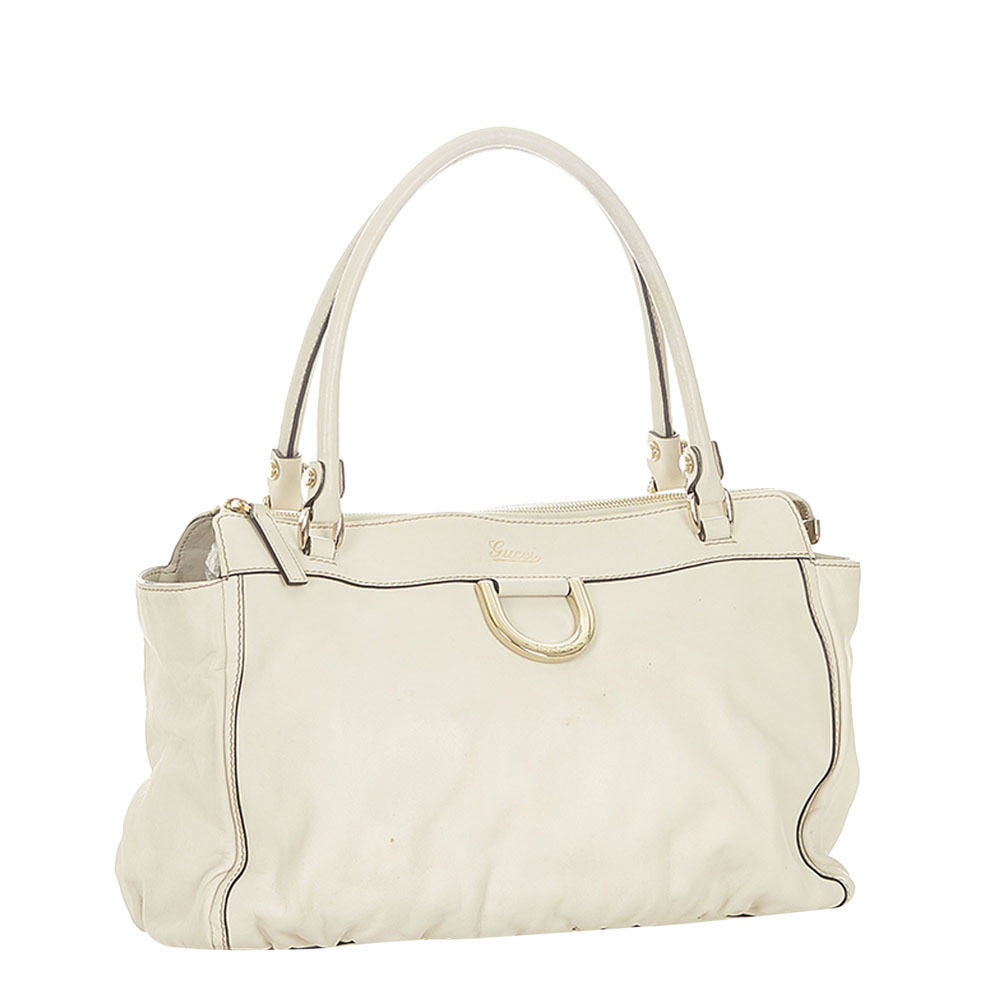 

Gucci White Leather Abbey D-ring Tote Bag