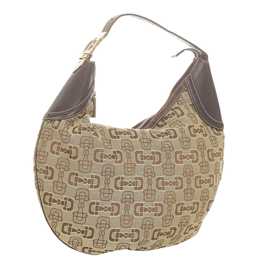 

Gucci Brown/Beige Horsebit Canvas Hobo Bag