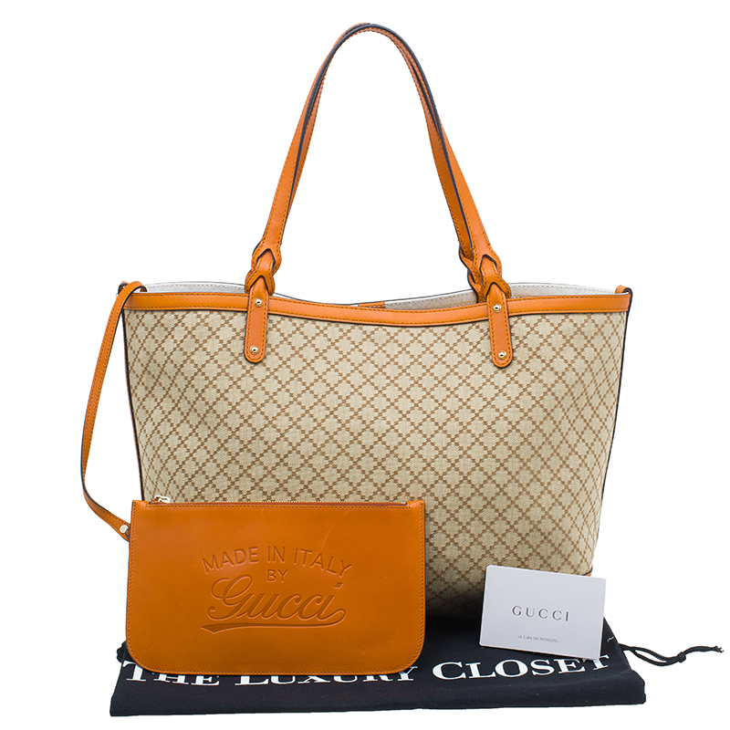 Gucci Orange Diamante Canvas Medium Craft Tote Bag Gucci Orange Diamante Canvas Medium Craft Tote Bag