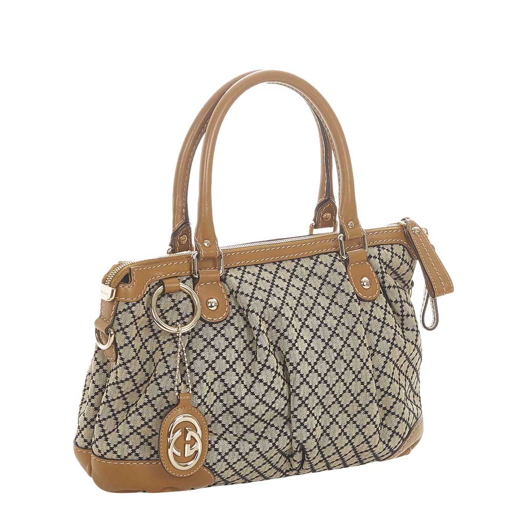 

Gucci Brown/Beige Canvas Fabric Sukey Satchel