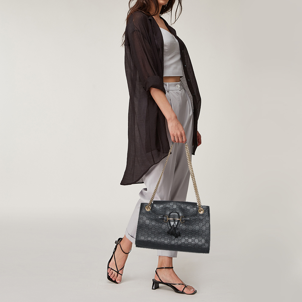 

Gucci Black Guccissima Leather Large Emily Chain Shoulder Bag