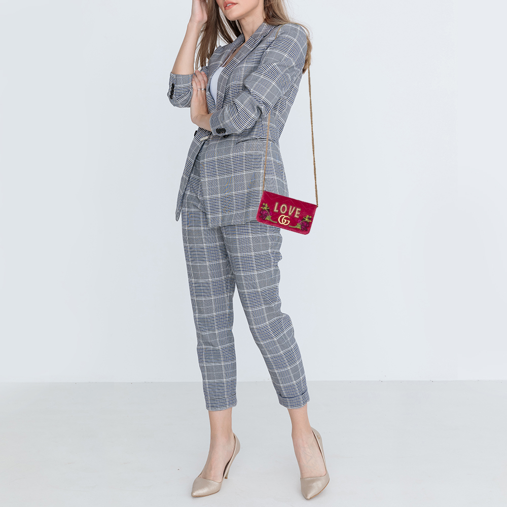 

Gucci Pink Matelasse Velvet Mini Love Embroidered GG Marmont Crossbody Bag