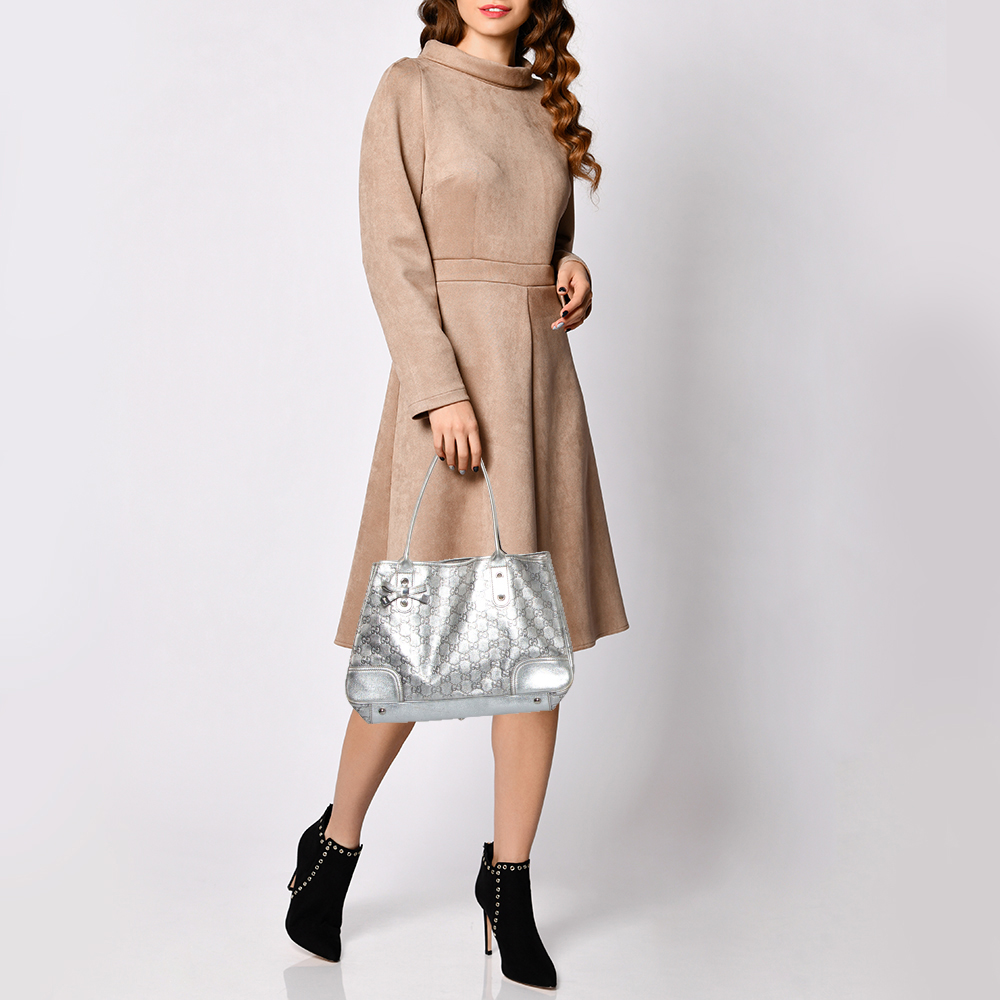 

Gucci Silver GG Leather Princy Tote