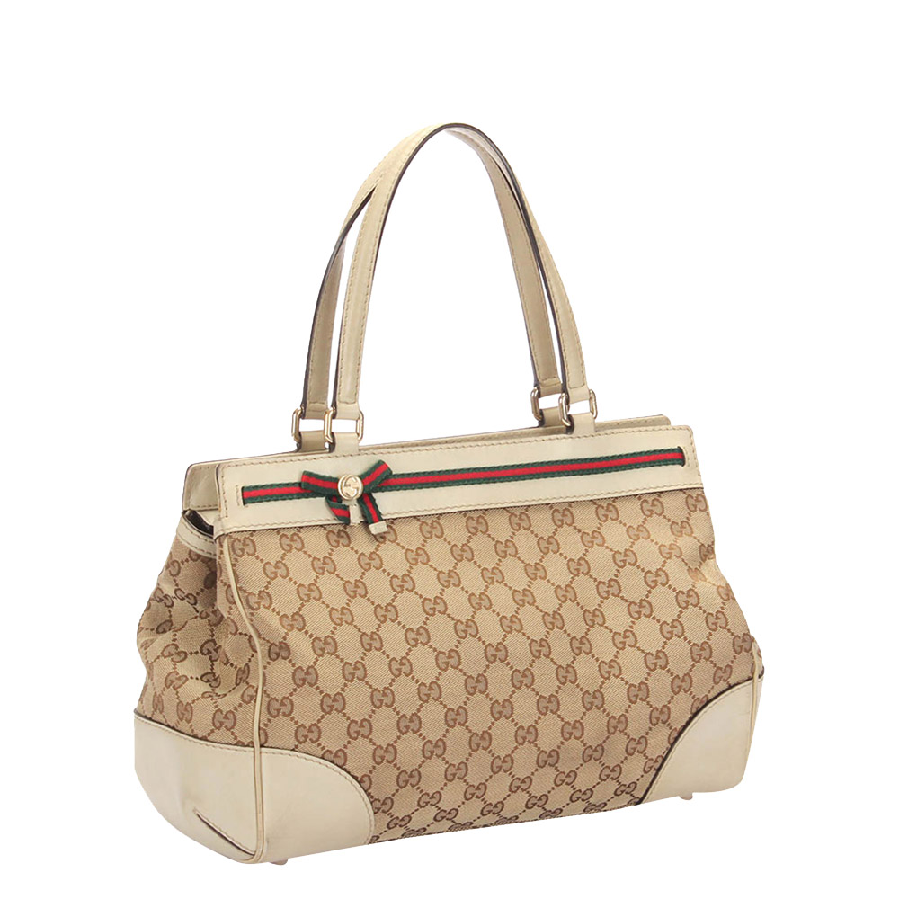 

Gucci Brown/Ivory GG Canvas Mayfair Tote Bag, Beige