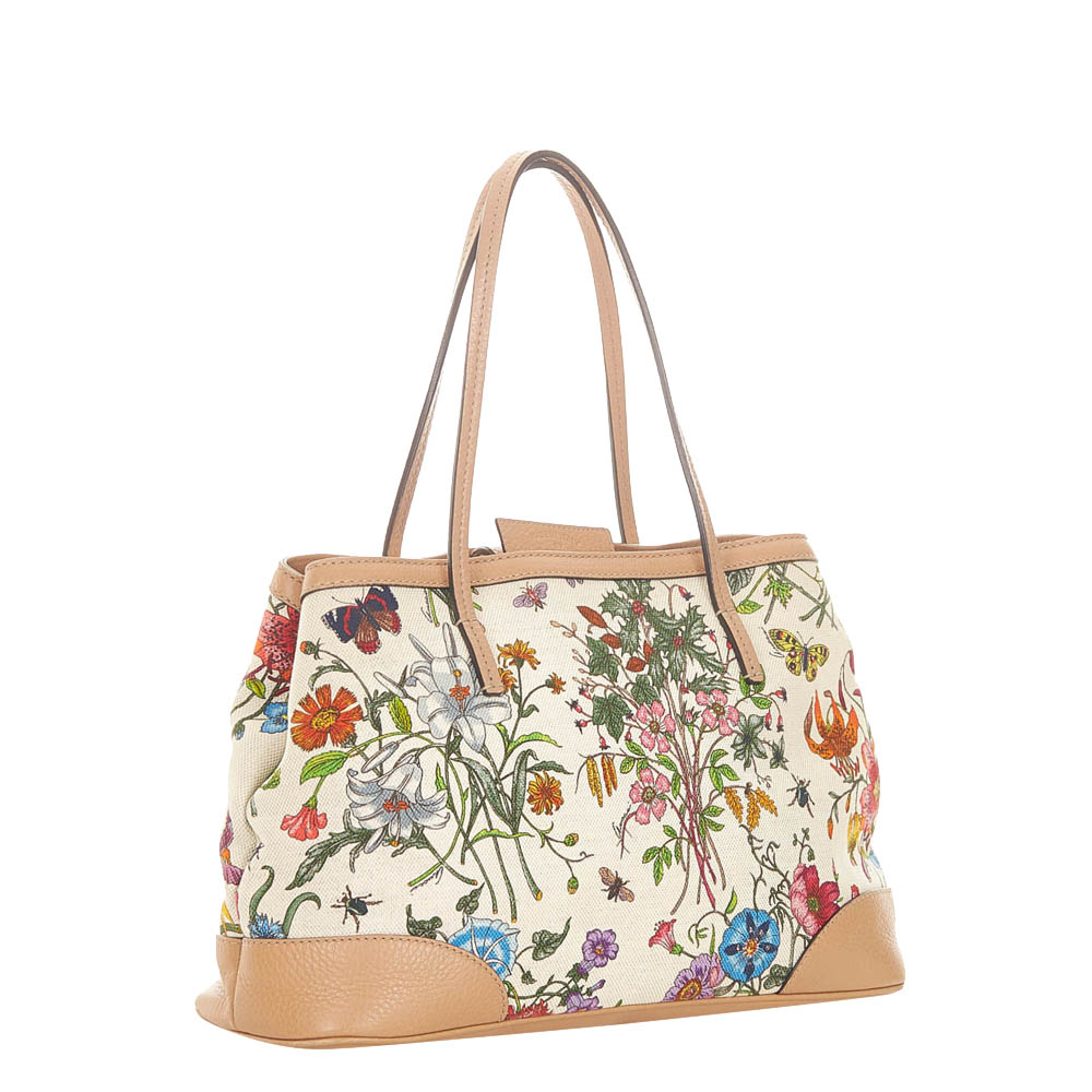 

Gucci White Canvas Fabric Flora Tote Bag, Multicolor
