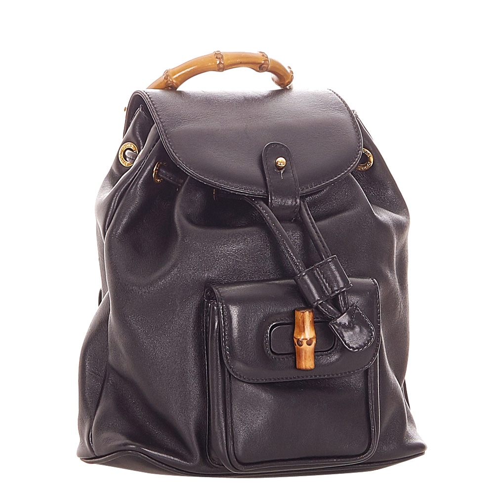 

Gucci Black Leather Bamboo Backpack