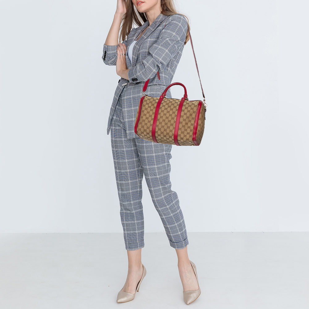 

Gucci Beige/Red GG Canvas and Leather Medium Boston Bag