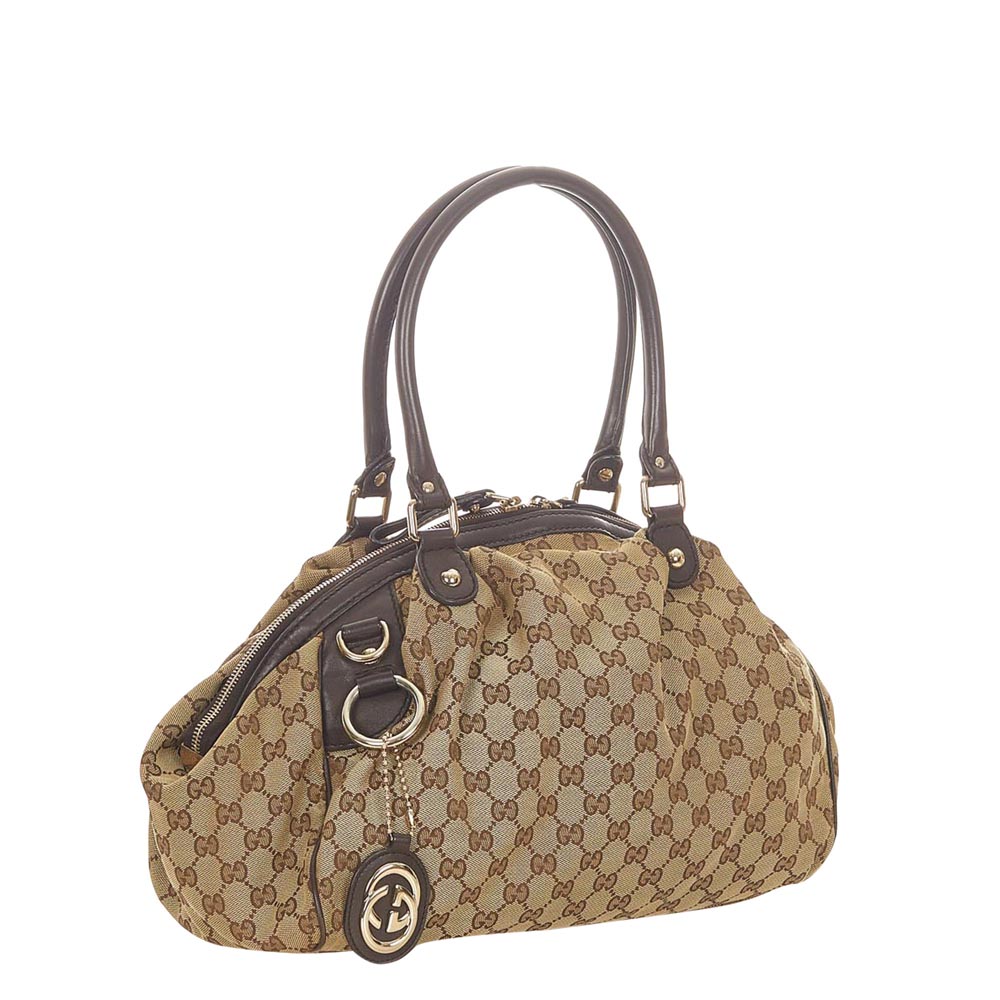 

Gucci Brown Canvas Leather Sukey Shoulder Bag