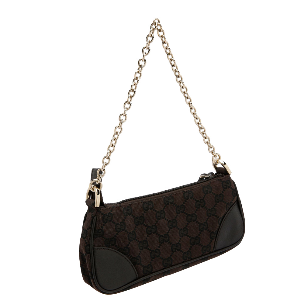 

Gucci Dark Brown GG Supreme Canvas Nailhead Pochette Bag