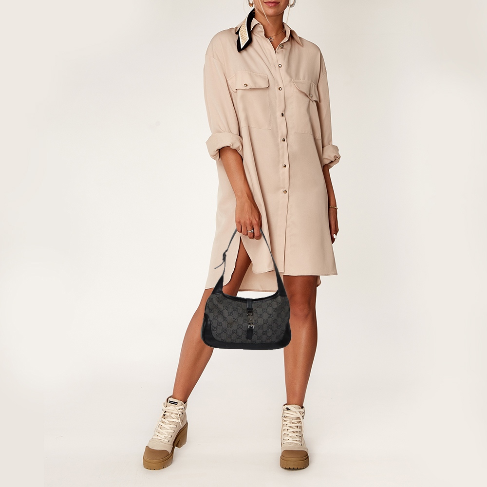 

Gucci Black GG Canvas and Leather Small Jackie Shoulder Bag