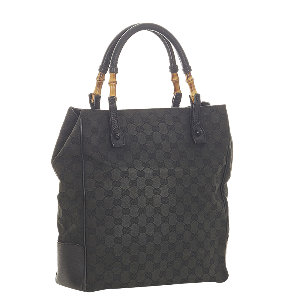 

Gucci Black GG Canvas Bamboo Tote Bag