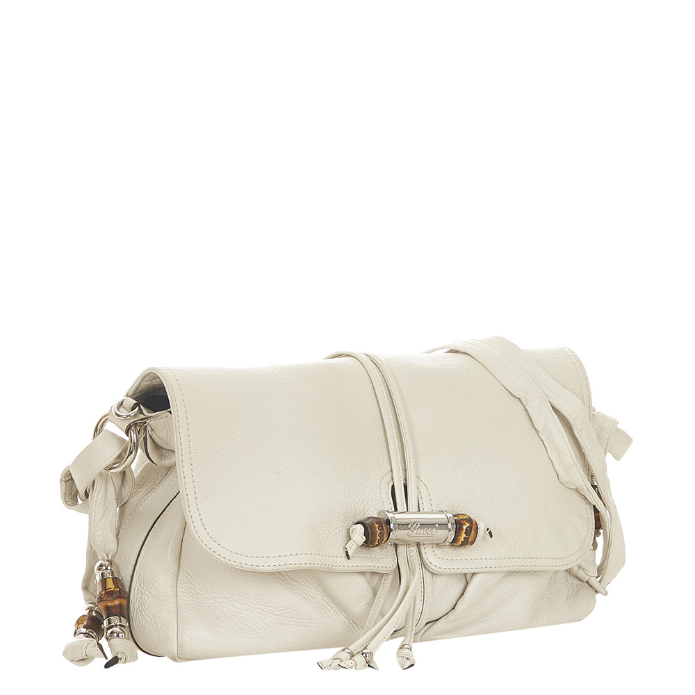 

Gucci White Leather Bamboo Hip Crossbody Bag