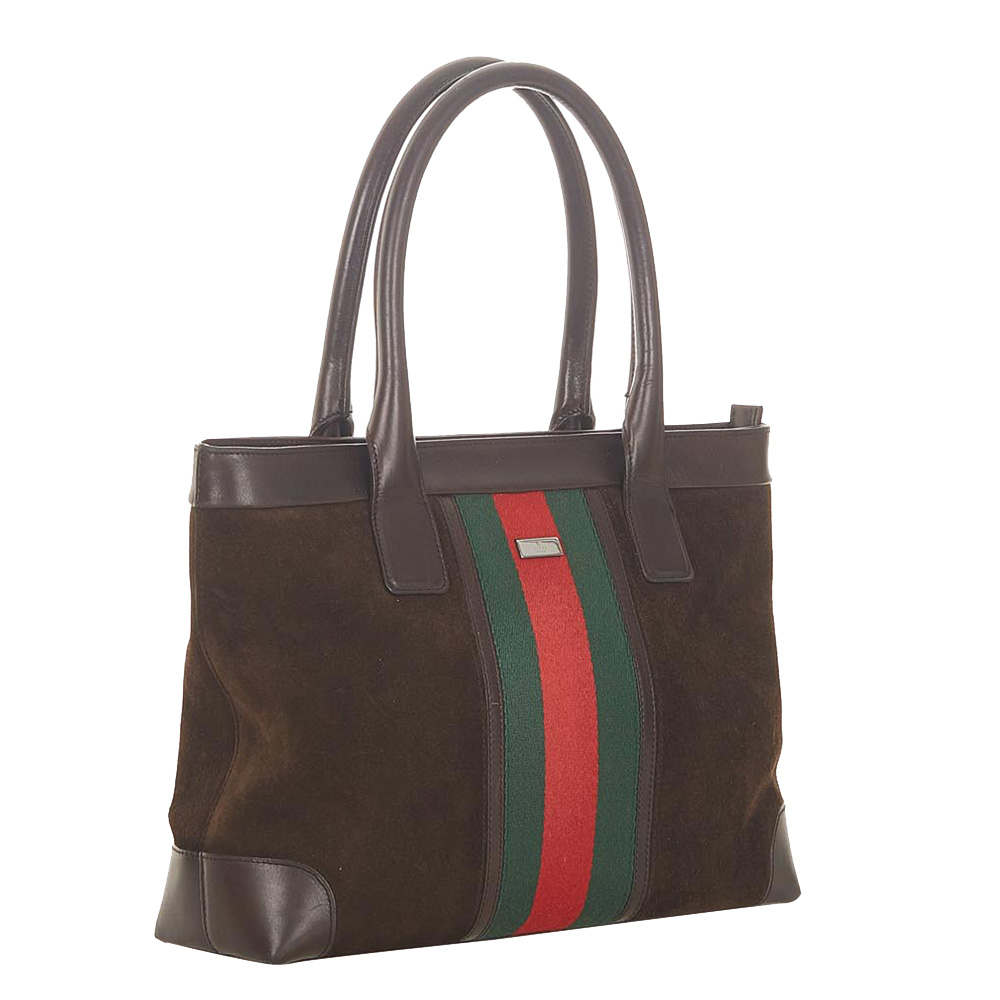 

Gucci Brown Suede Web Shoulder Bag
