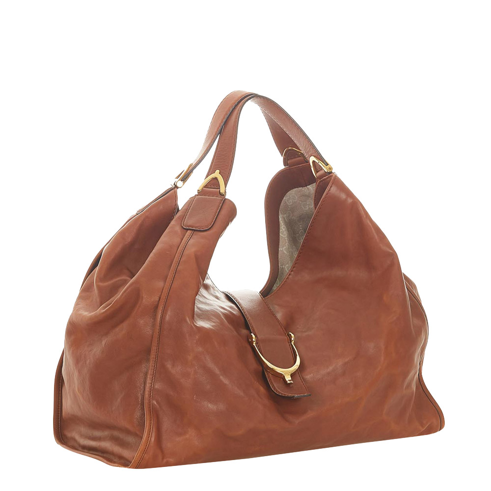 

Gucci Brown Leather Stirrup Hobo Bag