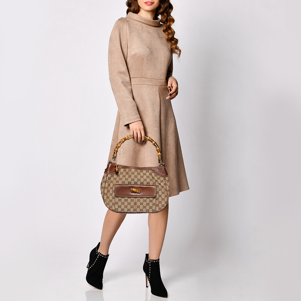 

Gucci Beige/Brown GG Canvas and Leather Bamboo Hobo