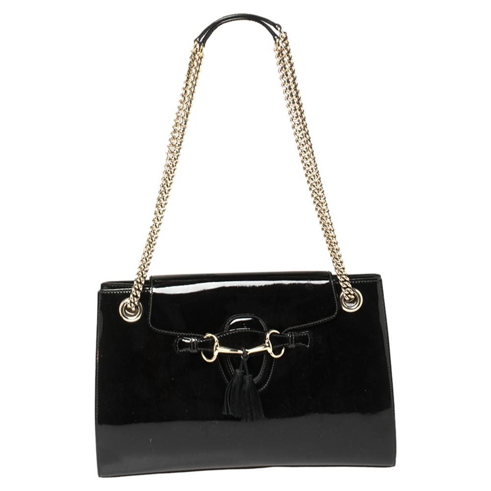 Click to view more detailed imagery on our partner's website Pre-owned Gucci Black Patent Leather Large Emily Chain Shoulder Bag