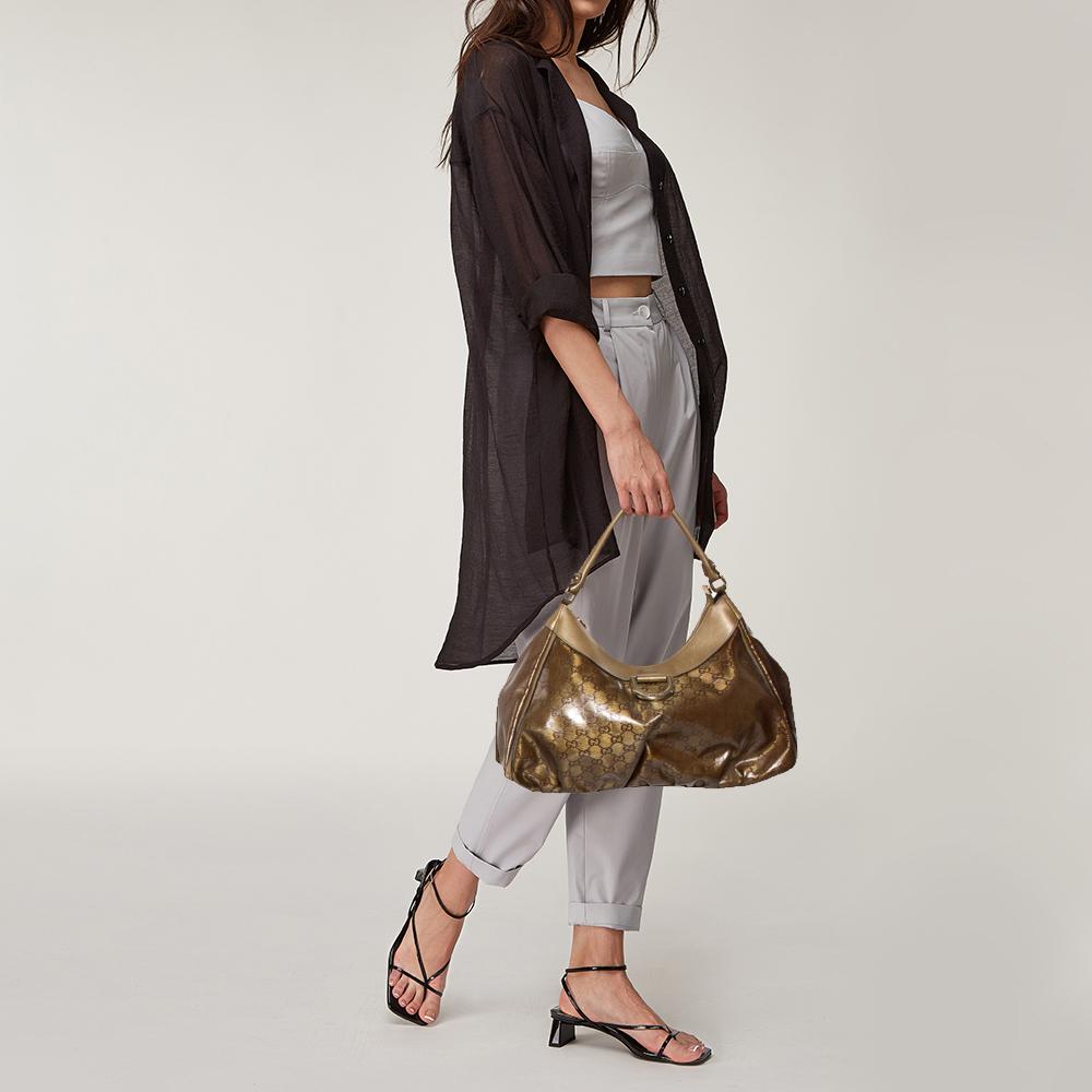 

Gucci Beige/Gold Crystal Canvas Small D-Ring Hobo