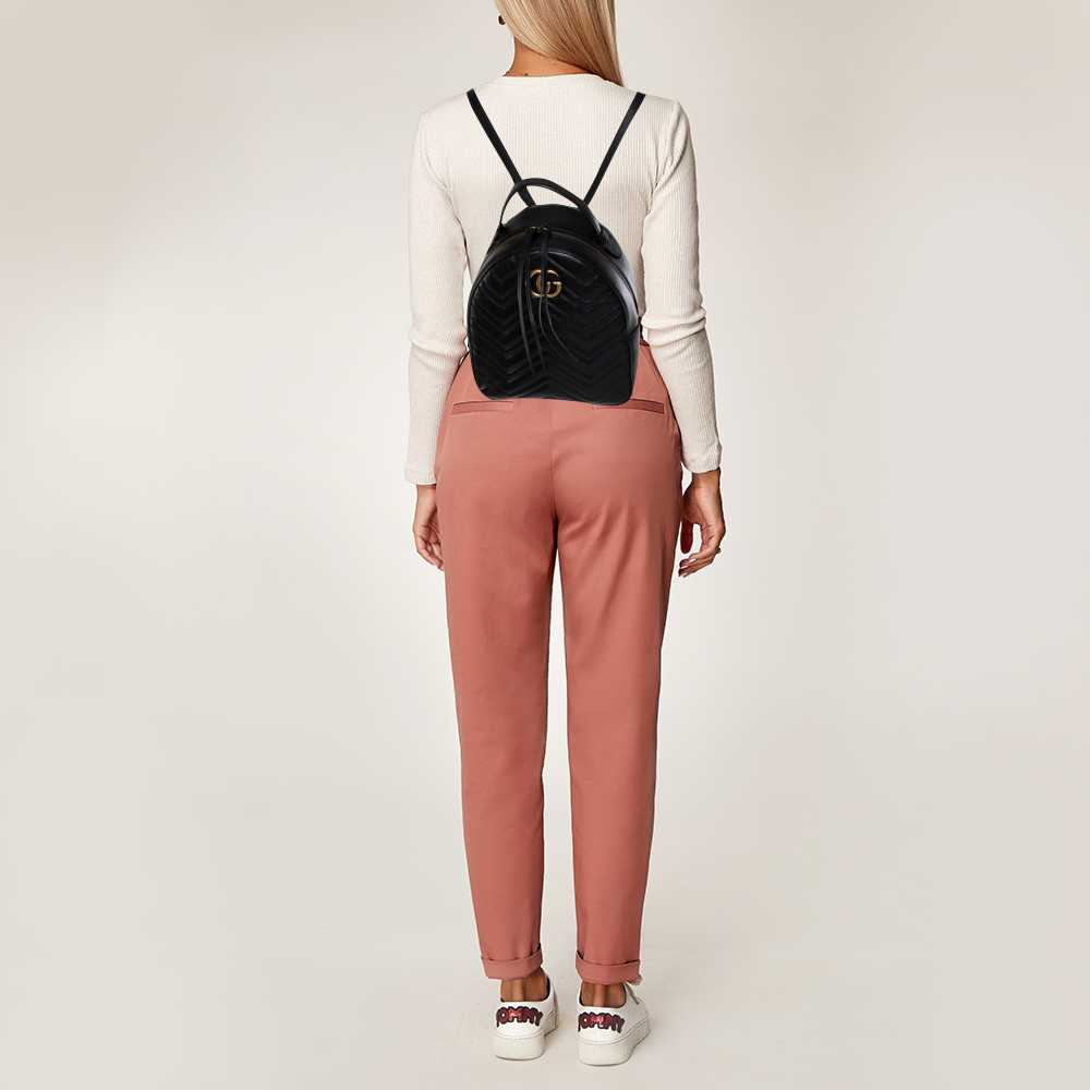 

Gucci Black Matelassé Leather GG Marmont Backpack