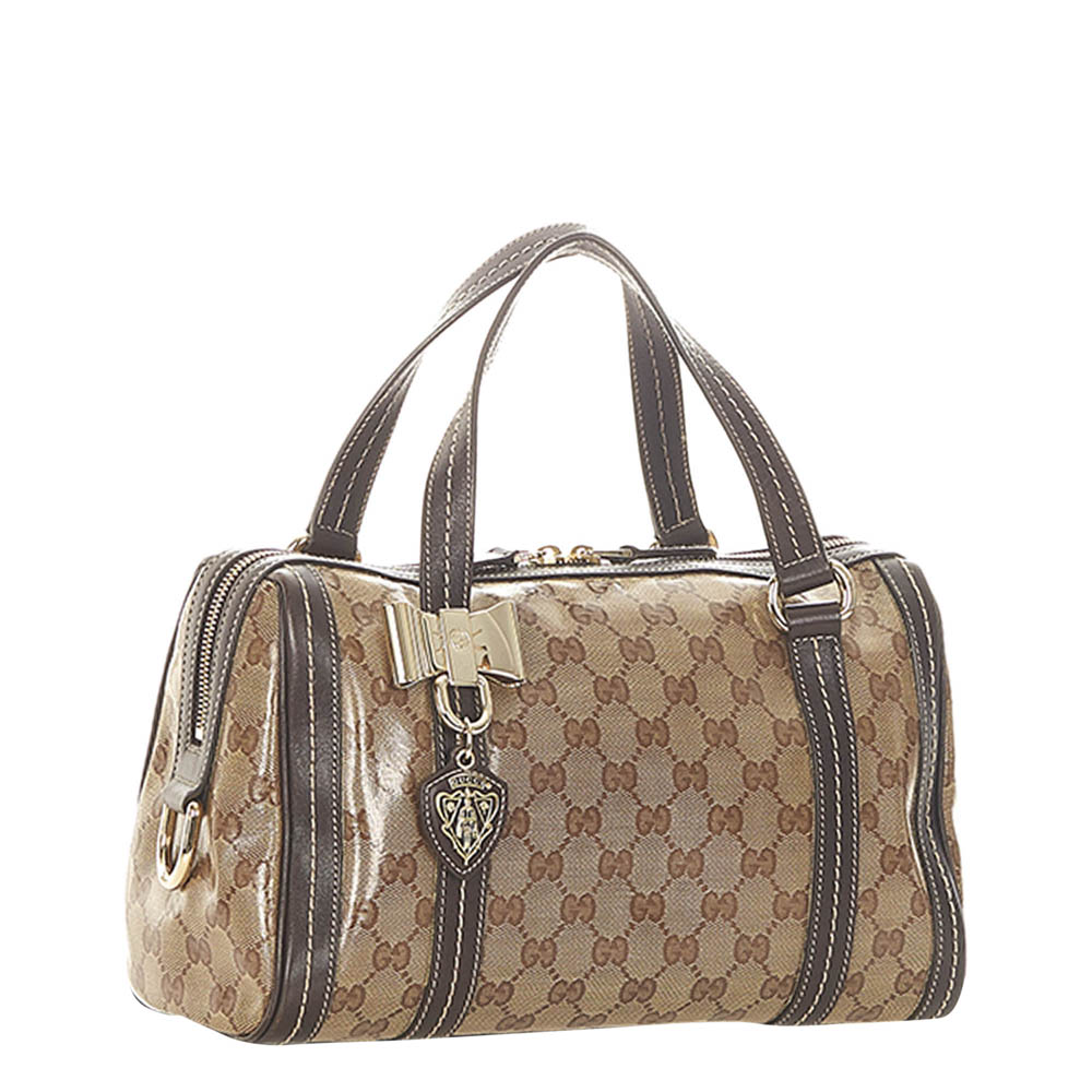 

Gucci Brown Plastic Leather GG Crystal Shoulder Bag, Beige