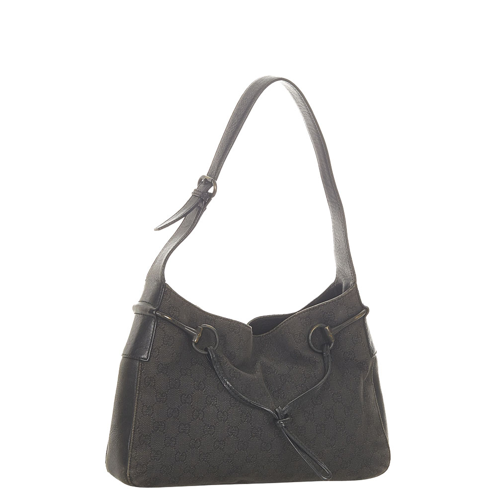 

Gucci Black GG Canvas Horsebit Shoulder Bag