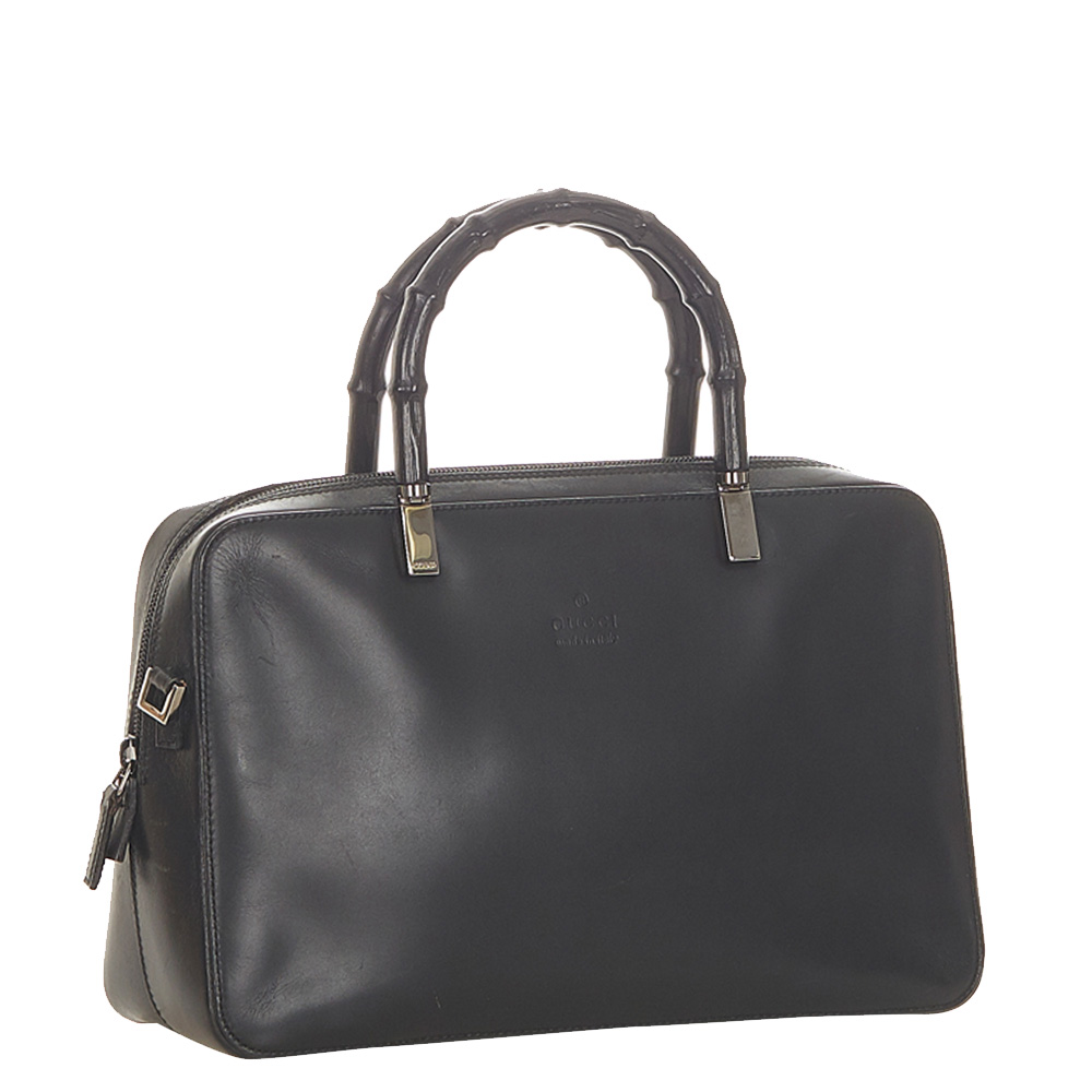 

Gucci Black Leather Bamboo Satchel Bag