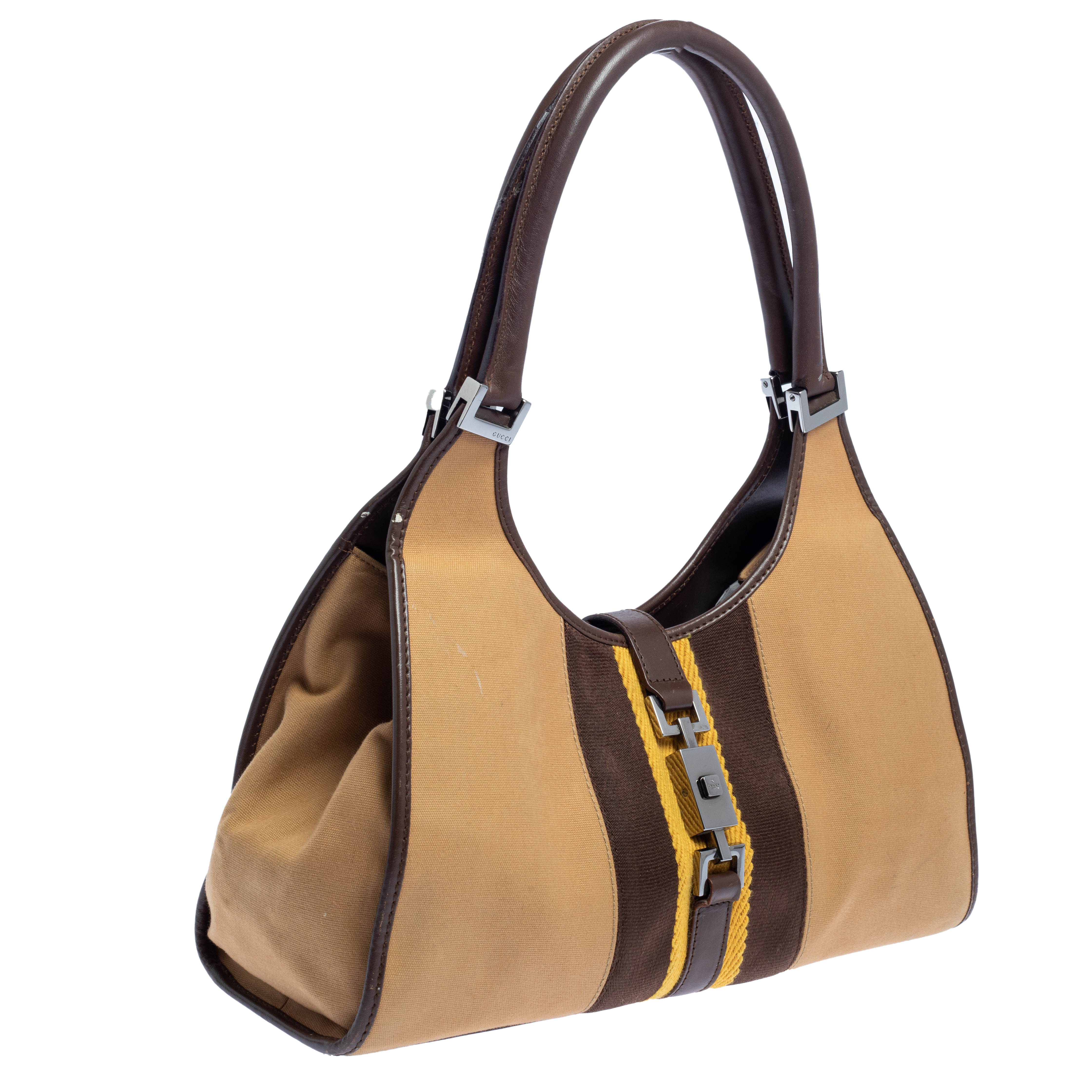 

Gucci Beige/Brown Canvas And Leather Web Bardot Hobo