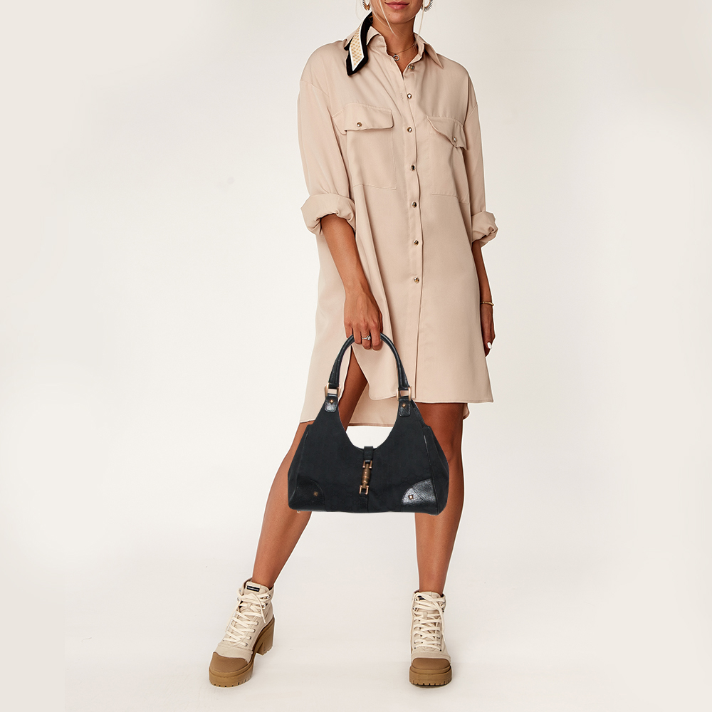 

Gucci Black GG Canvas and Leather Jackie Hobo