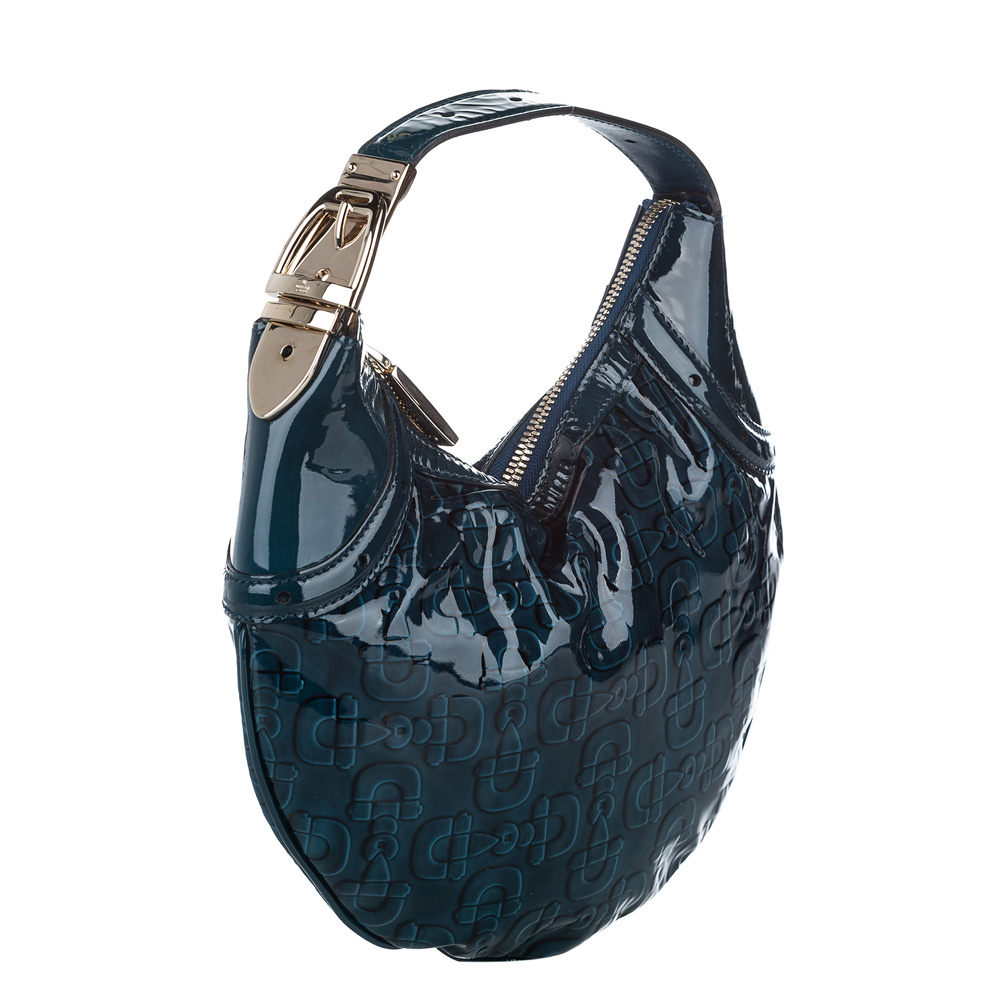 

Gucci Blue Patent Leather Horsebit Glam Hobo Bag