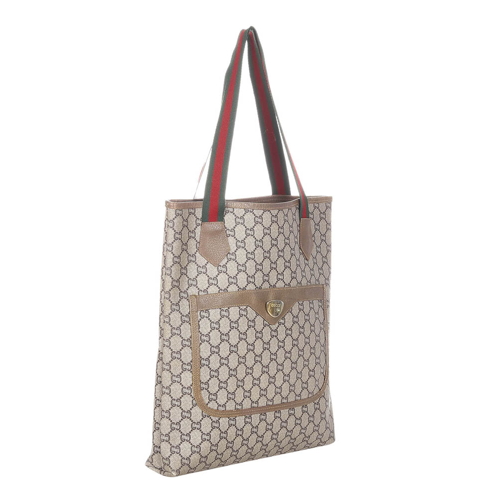 

Gucci Beige/Brown GG Supreme Canvas Web Tote Bag