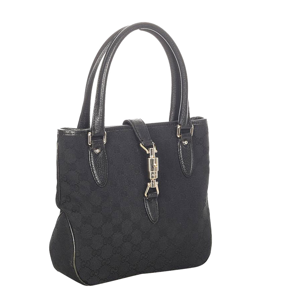 

Gucci Black Leather-trimmed GG Canvas Jackie Bag